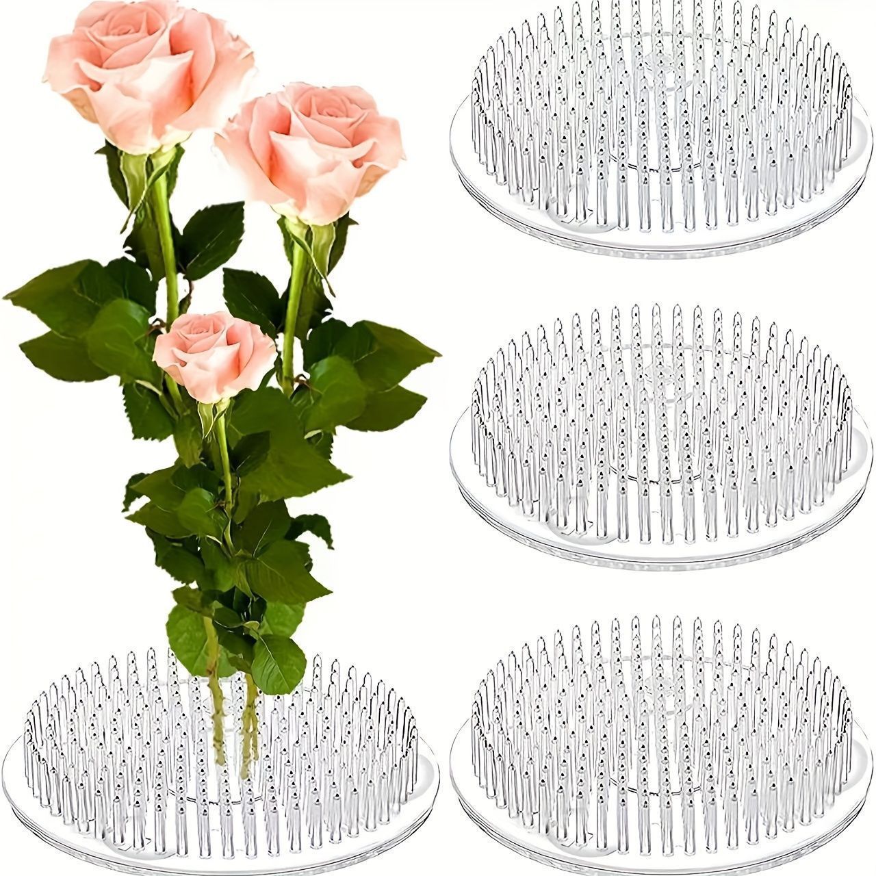 Florist Supply Vases - 원형 이케바나 줄기 홀더 흡착판 투명