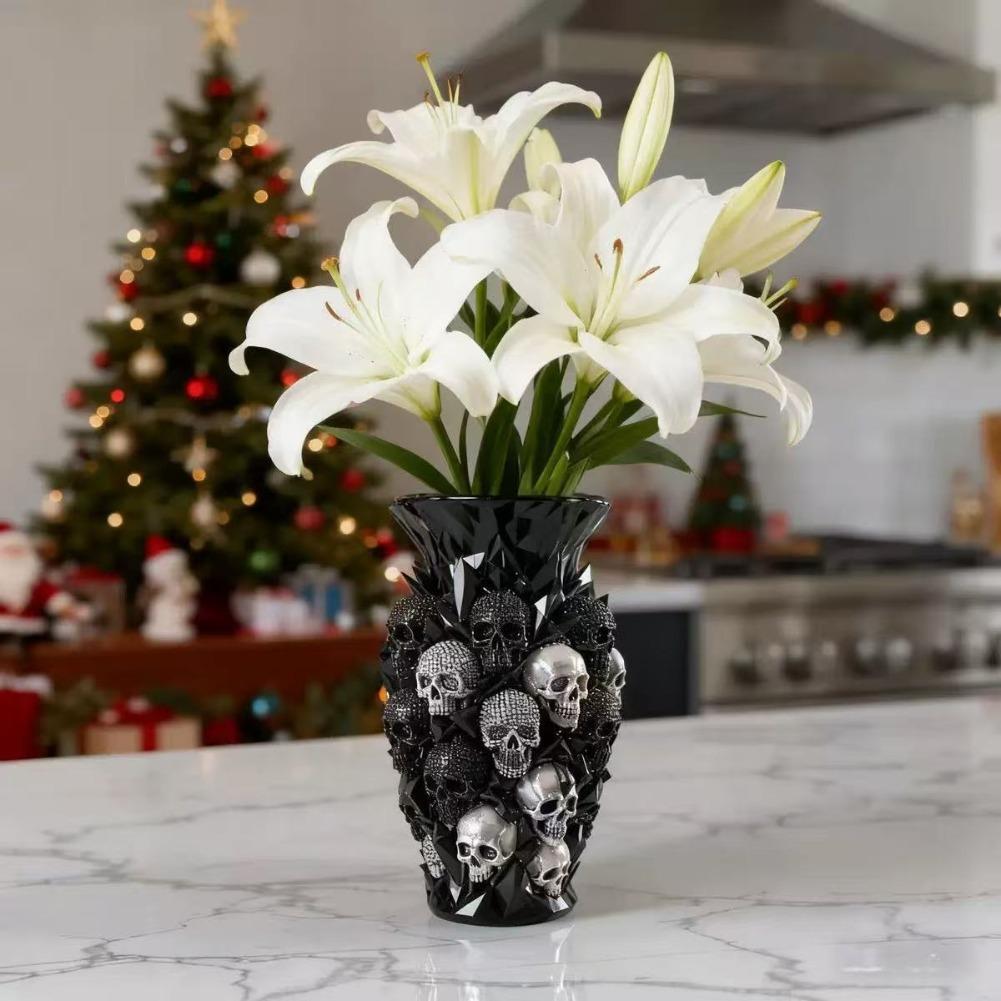 고딕 해골 레진 화병 블랙 크리스탈 질감 꽃병 할로윈  - Florist Supply Vases 리뷰 및 가격